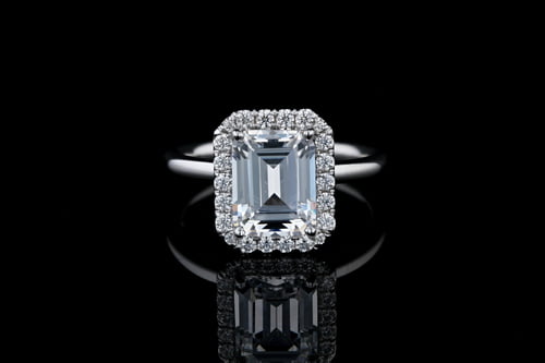Halo Emerald Cut Halo Engagement Ring with Plain Band
