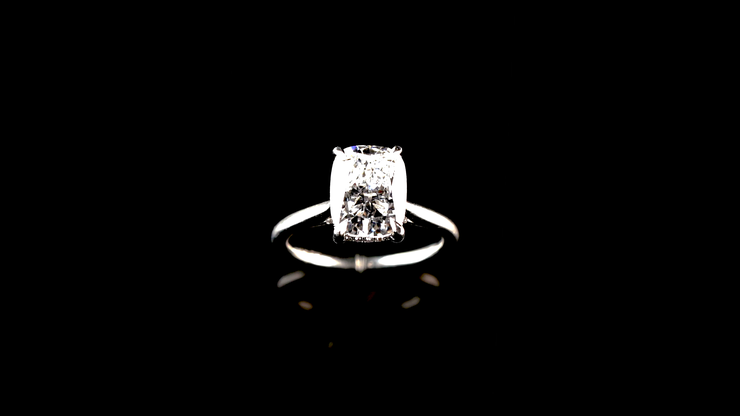 Cushion Tapered Solitaire, Pave' Set Hidden Halo and Bridge