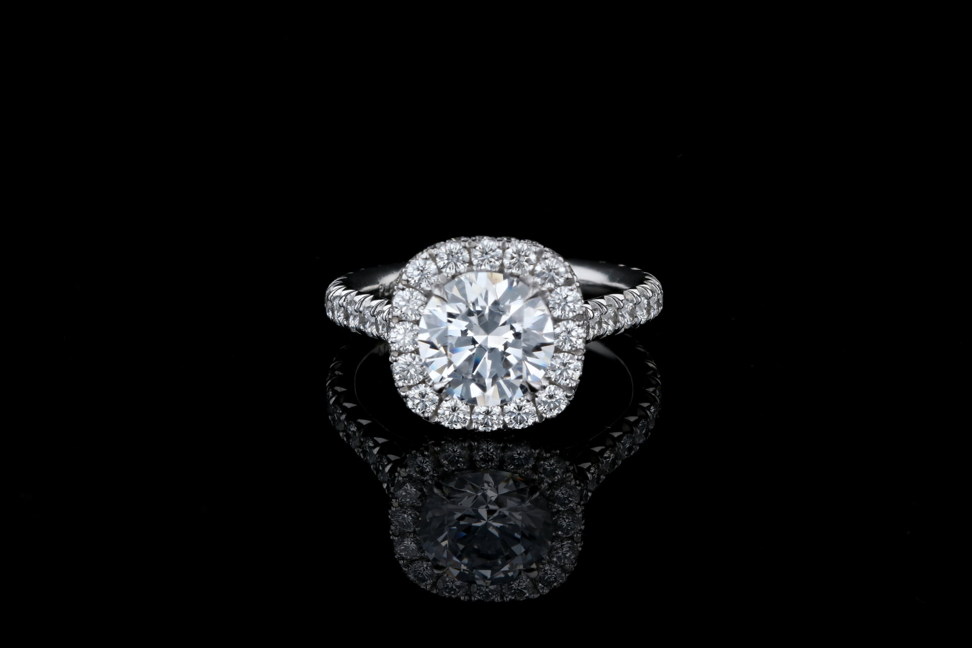 1.52 Carats Round Brilliant Cut Micropaved Halo Side Stones Diamond En –  Benz & Co Diamonds
