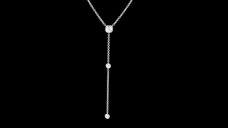 White Gold Lariat Necklace, Diamond Pendant - Nathan Alan Jewelers